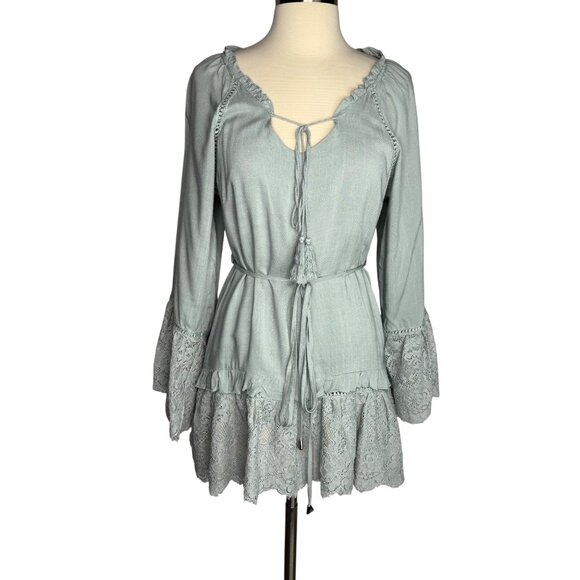 Allison NY NWT‎ Sea Green Lace Floral Long Sleeve Dress Size S Cowgirl Romantic - Picture 1 of 10